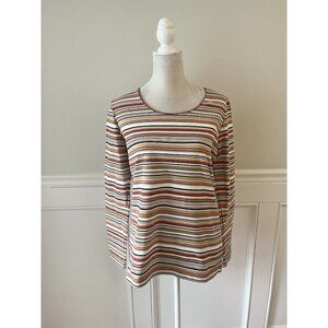 Kim Rogers Womens Striped Long Sleeve Top S Cotton/Spandex New